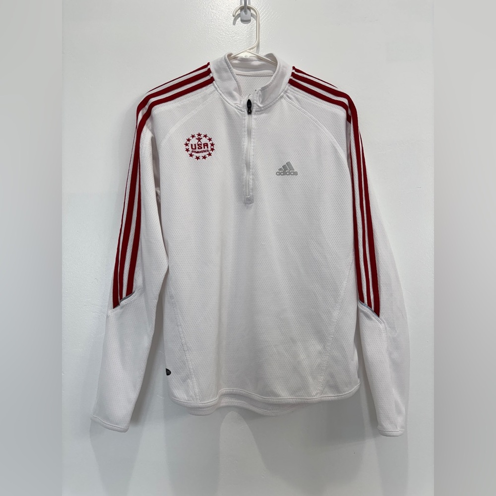 USA Gymnastics Men’s Adidas 1/4 Zip National Team White/Red Pullover RARE Sz M
